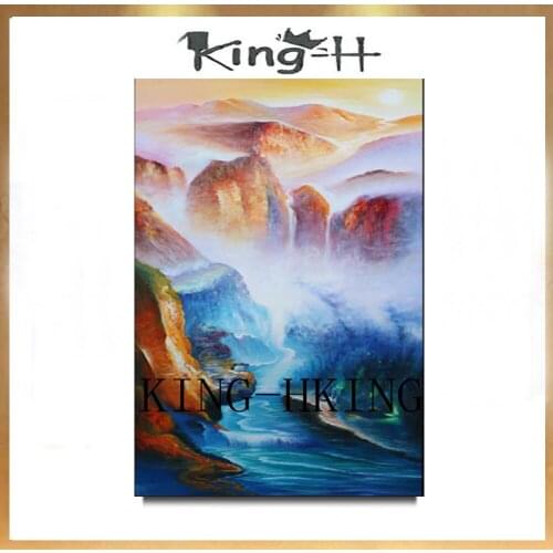 Modern painting by hand mountain sunrise wall oil painting the living room decoration and art sun mountain home and hotel