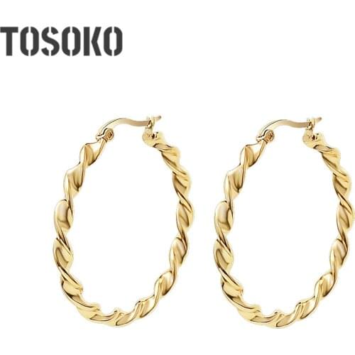 TOSOKO Stainless Steel Jewelry Twisted Wire Large Ring Earrings Womens Fashion Earrings BSF130
