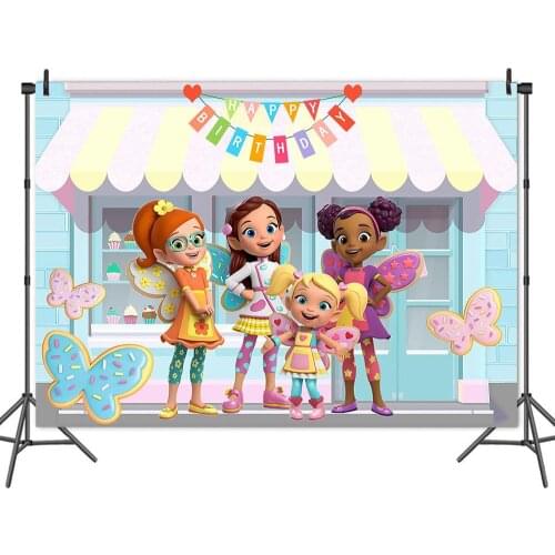 Cartoon Cafe Pretty Girls Butterfly Wings Backdrop Child Birthday Party Table Decorating Photography Background Kid Vinyl Banner