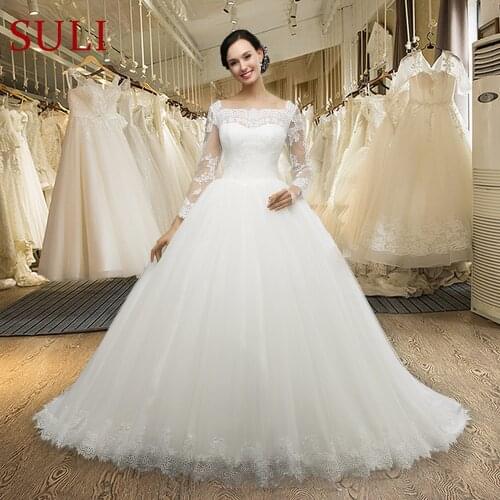 MZ0059 Real Photo Vintage Lace Applique Square Collar Full Sleeve Wedding Dress
