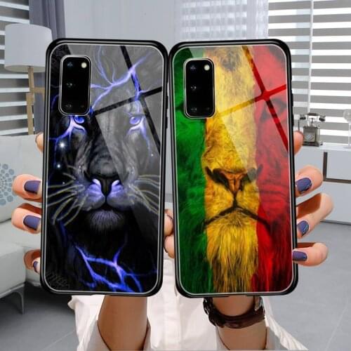 Domineering cool lion Phone Case Tempered Glass For Samsung S7 S8 S9 S10E S20 21 30 Plus ultra Note 8 9 10 Plus A7 2018