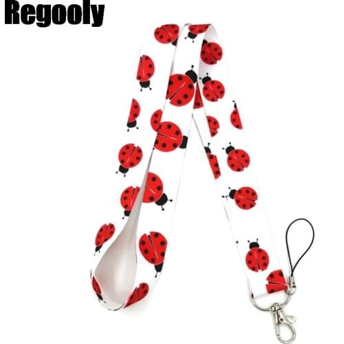 100pcs Ladybird insects Animals Neck Strap Lanyards ID badge card holder keychain Mobile Phone Strap Gifts keyrings holders