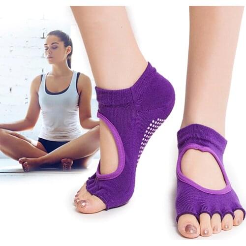 Women Yoga Backless Five Toe Anti-Slip Ankle Grip Socks Dots Pilates Fitness Gym Ladies Sports Breathable Cotton Socks X762B