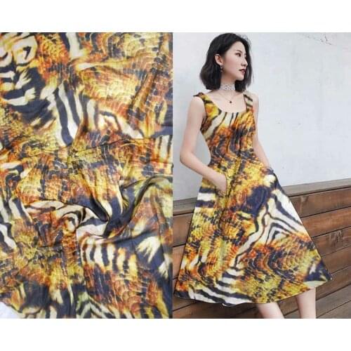 Pure Natural Mulberry Silk Chiffon Digital serpentine Prints silk Fabric Material Textile Sew Women Dress Scarf 8M/M Wide tissus