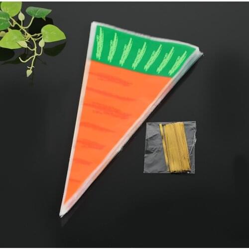 20PCS Kids Birthday Party Decoration Easter Carrot Candy Bag Easter Rabbit Gift Bag Candy Cones Transprant Plastic Bag