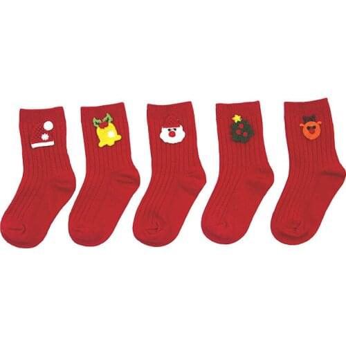 Christmas Children Accessories In Tube Socks 2020 Autumn&Winter New Double Needle Combed Cotton Red Socks For Boys And Girls