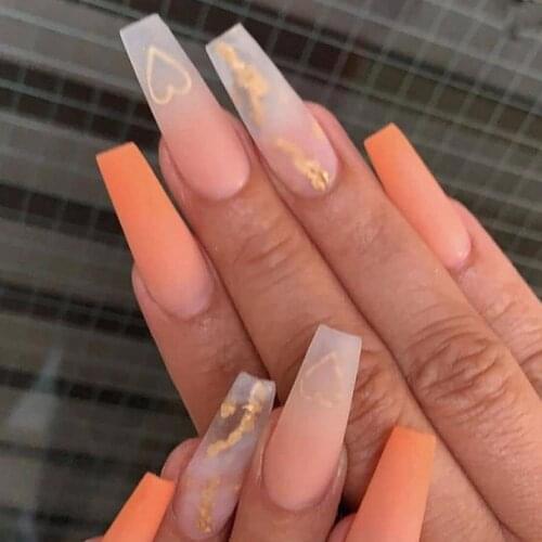 24Pcs/Box Orange Gradient Ballet Matte Fake Nails Press On Wearable Detachable Nail Tip Long Healthy Full Cover For Girls