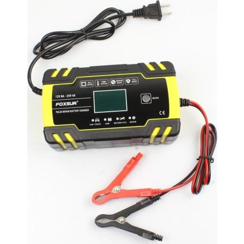 FOXSUR 12V 8A 24V 4A 3-stage Smart Battery Charger, 12V 24V EFB GEL AGM WET Car Battery Charger with LCD display & Desulfator