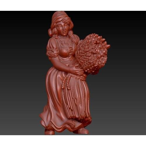 3D carved figure sculpture 3d model for cnc machine in STL file format old woman with a grain of Wheat
