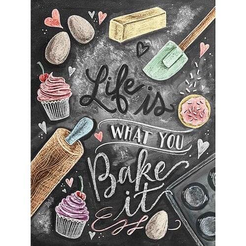 5D DIY Diamond Painting "Life Is What You Bake It" Hand-Craft Full Square Rhinestone Diamond Embroidery Mosaic Wall Decor G649