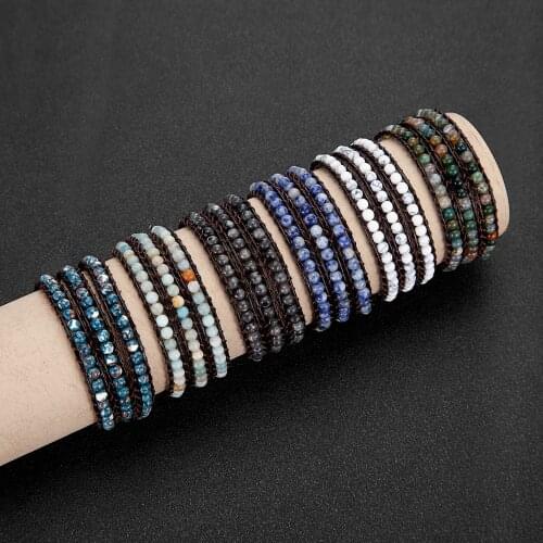 6 Styles Natural Stone Bracelet 3 Strands Leather Adjustable Wrap Bracelets for Women Men Friendship Luxury Sunflower Jewelry