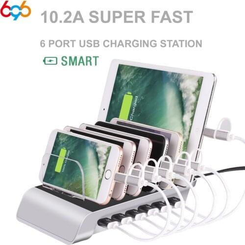 696 YM-UD06 Multifunction Fast Charger 6-USB Desktop charging stand 2.4A / 1A For phone For iPad and Other USB Charged Devices