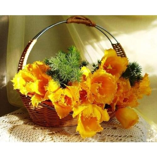 5D DIY Diamond Painting Flower Full Square 3D Diamond Embroidery Cross Stitch Yellow Flower Basket Needlework Crafts Mosaic Kit