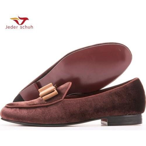 Velvet Belgian Loafers With Suede Detail, Coffee Gros-Grain Trims And Bow On Top Men Flats Wedding And Party Shoes