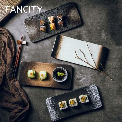 FANCITY Sushi plate flat plate Japanese restaurant dish plate Creative ceramic plate High-end Japanese tableware Rectangular bre