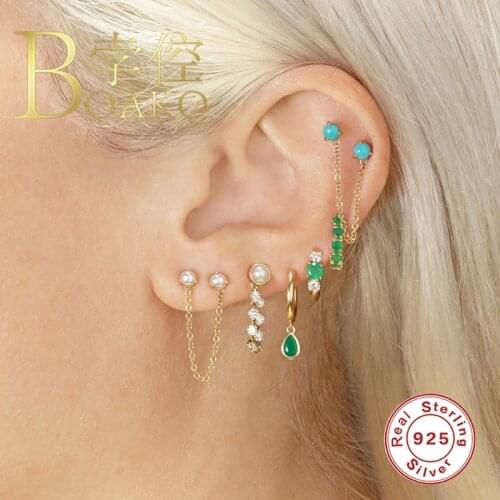 BOAKO Chain Pearl Stud Earrings Earrings For Women 925 Silver Earrings Fashionable Earrings Jewelry Pendientes Brincos Aretes