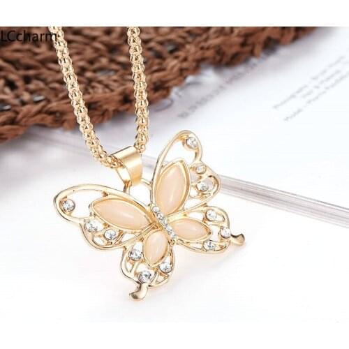 Female Women Rose Gold Butterfly Pendant Necklace Long Choker Sweater Chain Female Jewelry