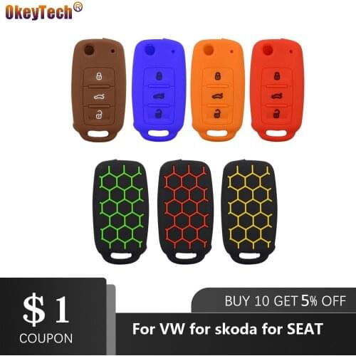 OkeyTech Silicone Car Key Cover Case for V W Golf for Skoda Yeti Superb Rapid Octavia for SEAT Leon Ibiza 3 Buttons Remote Key