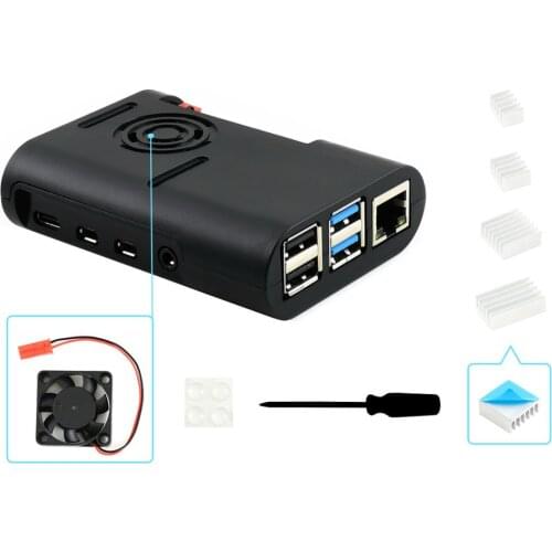 Waveshare Black ABS Case for Raspberry Pi 4, with Cooling Fan