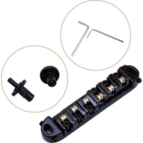 Black Roller Saddle Locking Tune-O-Matic Chrome Bridge for Les Paul Guitar