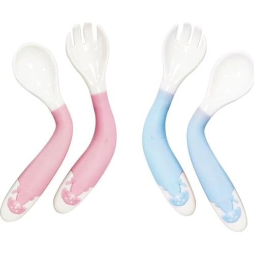Baby Utensils Spoon Fork Set with Travel Case Toddler Babies Children Feeding Training Spoon Bendable Soft Self Feeding Spoons