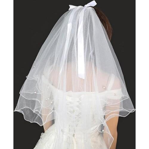 Bow-knot Design Wedding Veils Eye-catching Dual Layer Glowing Veils Breathable Net Yarn Long Bow-knot Bridal Veils for Ladies