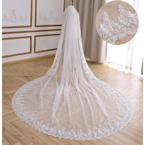 Floral Bridal Veil with Sequins Lace Edge Cathedral Veil Floral Lace Veil Stunning Veil Wedding Veil with Edge Lace One Tier Cha