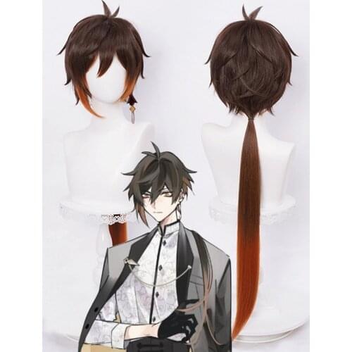 Genshin Impact Zhongli Cosplay Costume Accessories Unisex Blue Braid Wig Halloween Anime Game Heat Resistant Synthetic Wig