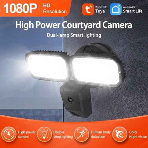 INQMEGA 2MP TUYA Courtyard Camera Double Fill Light Day and Night Floodlight Color CCTV Humanoid Detection for Home