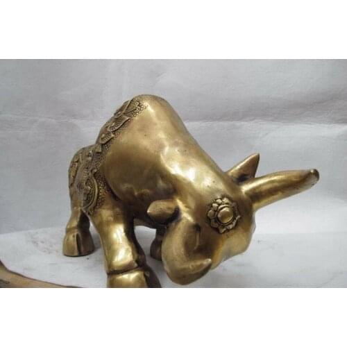 Chinese Folk Copper Bronze Fengshui lotus flower Kylin Kilin Cattle Bull Wild ox