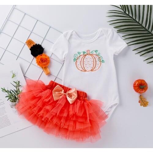 3PCS Newborn Baby Girls Halloween Party Clothing Cotton Short Sleeve Romper Skirt Costume