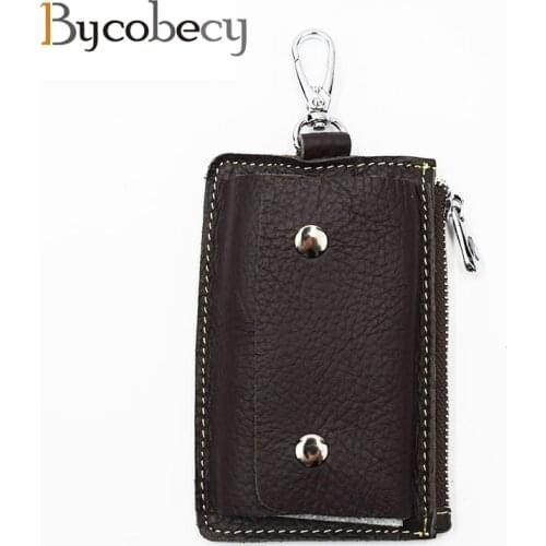BYCOBECY 2020 Key Holder Wallet 100% Genuine Leather Unisex Solid Credit Card Case Wallet Keys Organizer Housekeeper Coin Purse