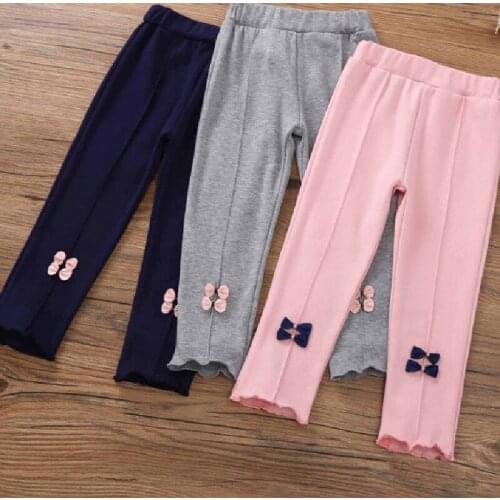 Leggings For Girls Bowknot Cotton Mid High Waist Spring Autumn New Pants Childrens Outerwear Baby Long Trousers