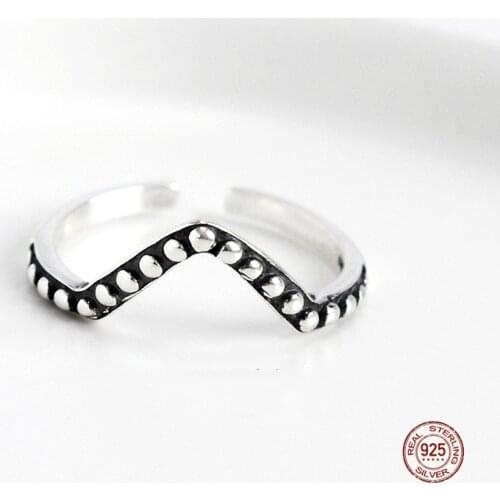 LKO 925 Sterling Silver Geometric Triangle Letter V Adjustable Ring Fine Jewelry For Women Party Personality Accessories