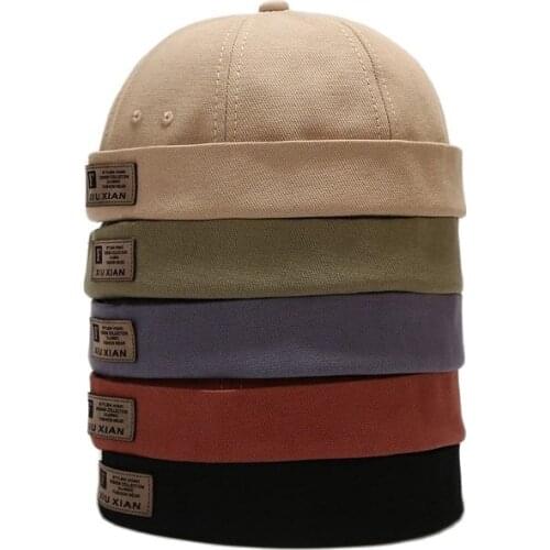 Men Hats Docker Cap Hats Beanie Sailor Cap Worker Hat Rolled Cuff Retro Brimless Hat with Adjustable