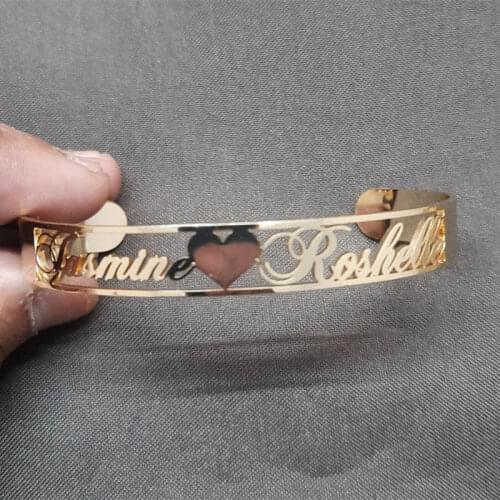 Custom Double Name Heart Bangles Wedding Jewelry Stainless Steel Gold Color Personalized Women Bangles Friendship Gifts