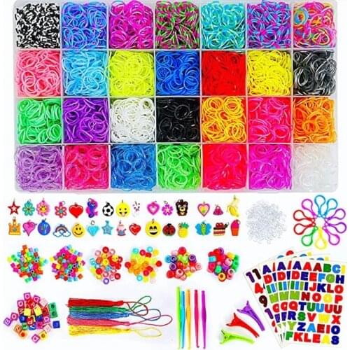 10000pc Rubber Loom Bands Set Box DIY Bracelet Silicone Elastic Weave Loom Bands Toys Tool Accessories ABC Stickers Girls Gifts