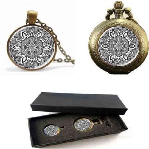 Namel mandala flower necklaces charm henna yoga pendant handmade necklace pocket watch with free box