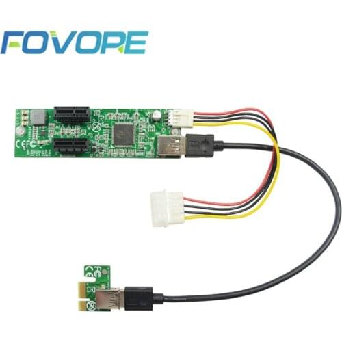 New PCI-E Expansion Card 1 to 2 PCIe x1 Slot Riser Card Converter Adapter USB3.0 Data Cable IDE 4pin Power Supply for PC Desktop