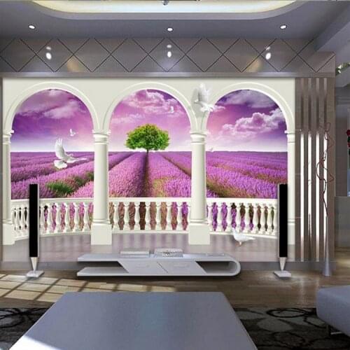 Wholesale Lanscape Scenery Purple Lavender 3d Wall Photo Mural for Living Room and Bedding room 3d Wall Murals Fresco Home Decor
