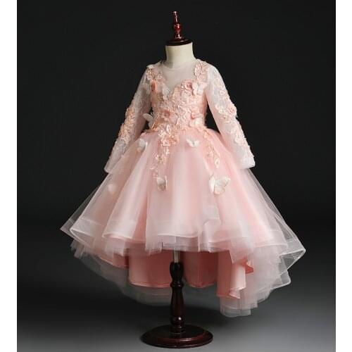 Elegant Girl Dress Flower Girl Dress Party Pageant Gown Lace Sleeve Princess Wedding Dress Appliques First Communion Dresses