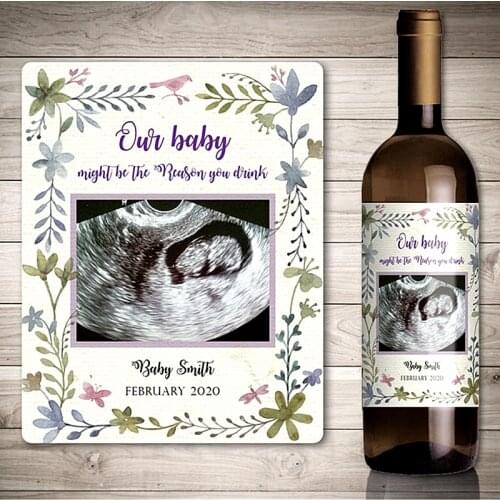 Custom Ultrasound Photo Pregnancy Announcement Wine Label,Personalized Wine Bottle Stickers,Soon To Be Born,Bless The Baby Gifts