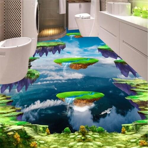 Beibehang Custom photo stickers thickened waterproof wear-resistant PVC flooring fantasy aerial suspension island pigeons 3D
