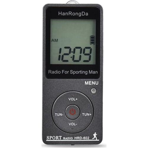HRD-602 Portable Radio Receiver FM/AM Radio LCD Display Lock Button Pocket Radio with Earphone Sports Pedometer