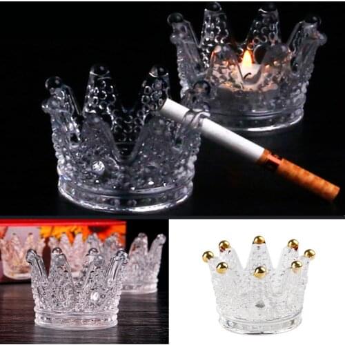 Practical Mini Round Crown Glass Candlestick Table Decor Candle Stick Ornament Crafts Home transparent Cigarettes Ashtray