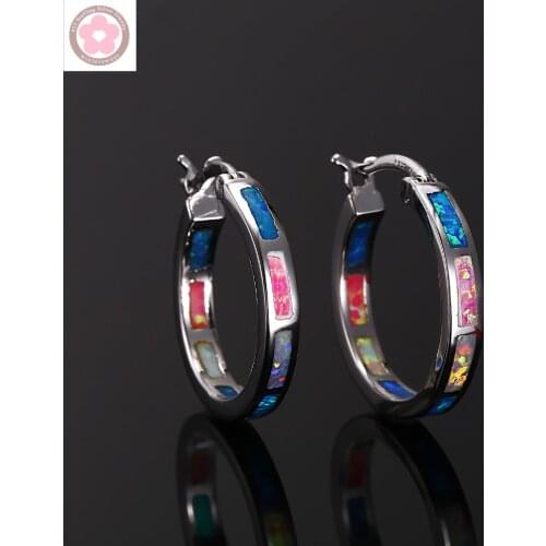 RH0016 Classic Multicolored Fire Opal Hoop Earrings For Women