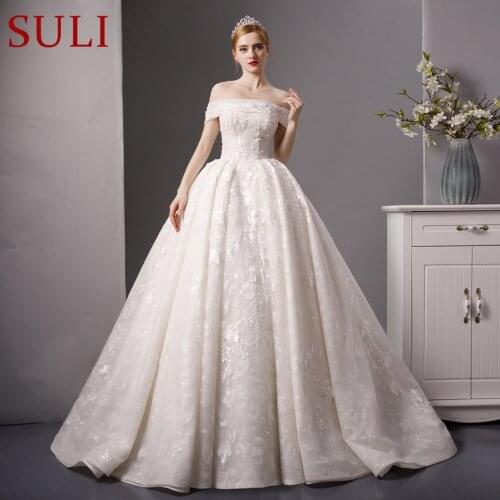 SL-6066 luxury wedding dress 2019 bling bling lace bridal dress wedding gown