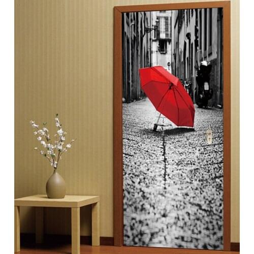 Modern Simple Wallpapers 3D Red umbrella Background Wall Decoration Door Sticker Self-adhesive PVC Waterproof Mural Wall paper
