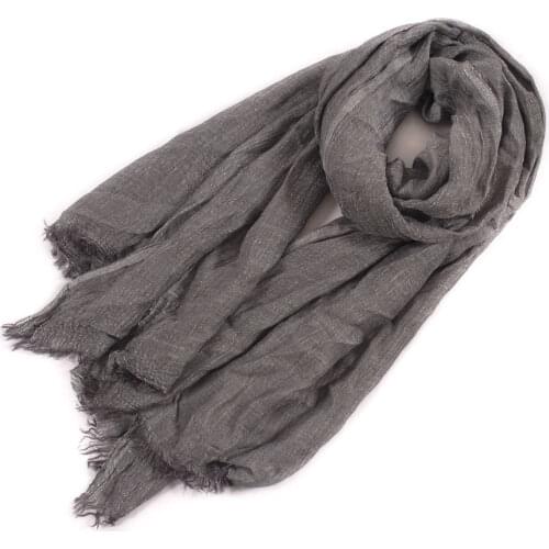Solid color crinkled wool blended scarves women men fashion thin long cotton linen artsy scarf shawl wraps bufanda