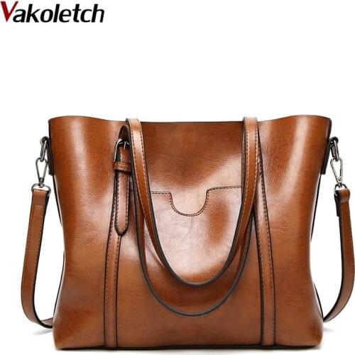 Women bag Oil wax Womens Leather Handbags Luxury Lady Hand Bags With Purse Pocket Women messenger bag Big Tote Sac Bolsos KL213